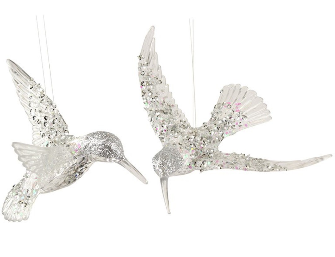 Acrylic Clear with Silver Sequins HummingBird image 0